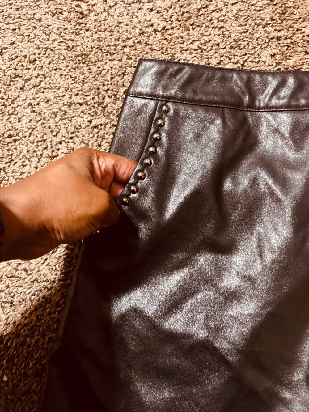 Flying Tomato Black High-Waist Faux Leather Shorts with Studded Pockets Festival